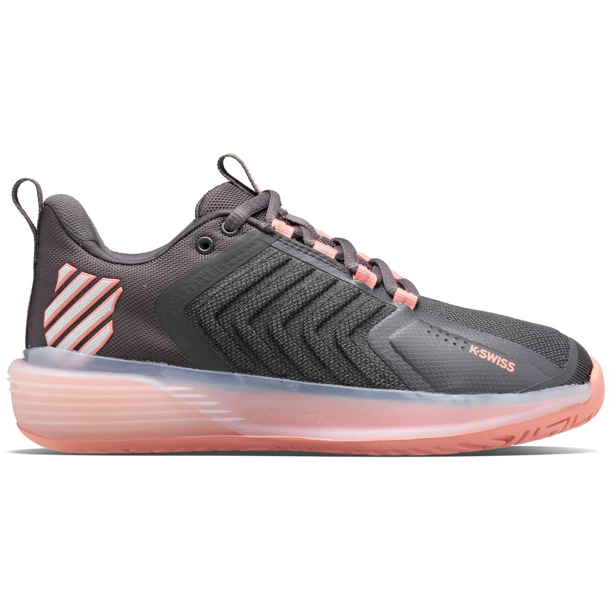 K-Swiss Ultrashot 3 Women's Tennis Shoe (Asphalt/Peach/White) 1 K-Swiss Ultrashot 3 Women's Tennis Shoe (Asphalt/Peach/White)