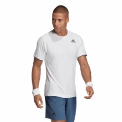 Adidas Men's Freelift AeroReady Top (White) 19 Adidas Men's Freelift AeroReady Top (White) -Racket Equipment Store FP7969 APP on model walking white