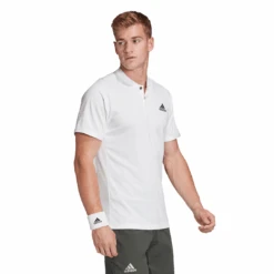 Adidas Men's Freelift HEAT.RDY Polo (White) -Racket Equipment Store FQ2434 APP on model walking white
