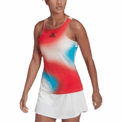 Adidas Women's Mel Y-Tank Top (White/Red/Blue) -Racket Equipment Store HA7614 APP on model front white
