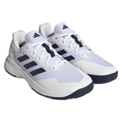 Adidas GameCourt 2 Men's Tennis Shoe (White/Navy) -Racket Equipment Store HQ8809 6 FOOTWEAR Photography FrontLateralTopView transparent