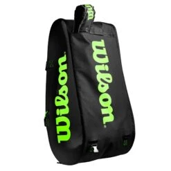 Wilson Super Tour 15 Pack Racquet Bag (Black/Green) 14 Wilson Super Tour 15 Pack Racquet Bag (Black/Green) -Racket Equipment Store WR8004101001 Super Tour 3 Comp BKGR Removable Straps Detail