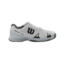 Wilson Rush Pro 2.5 Junior Tennis Shoe (White/Pearl) -Racket Equipment Store WRS322490 Rush Pro Jr 2.5 White PearlBlue Black Side