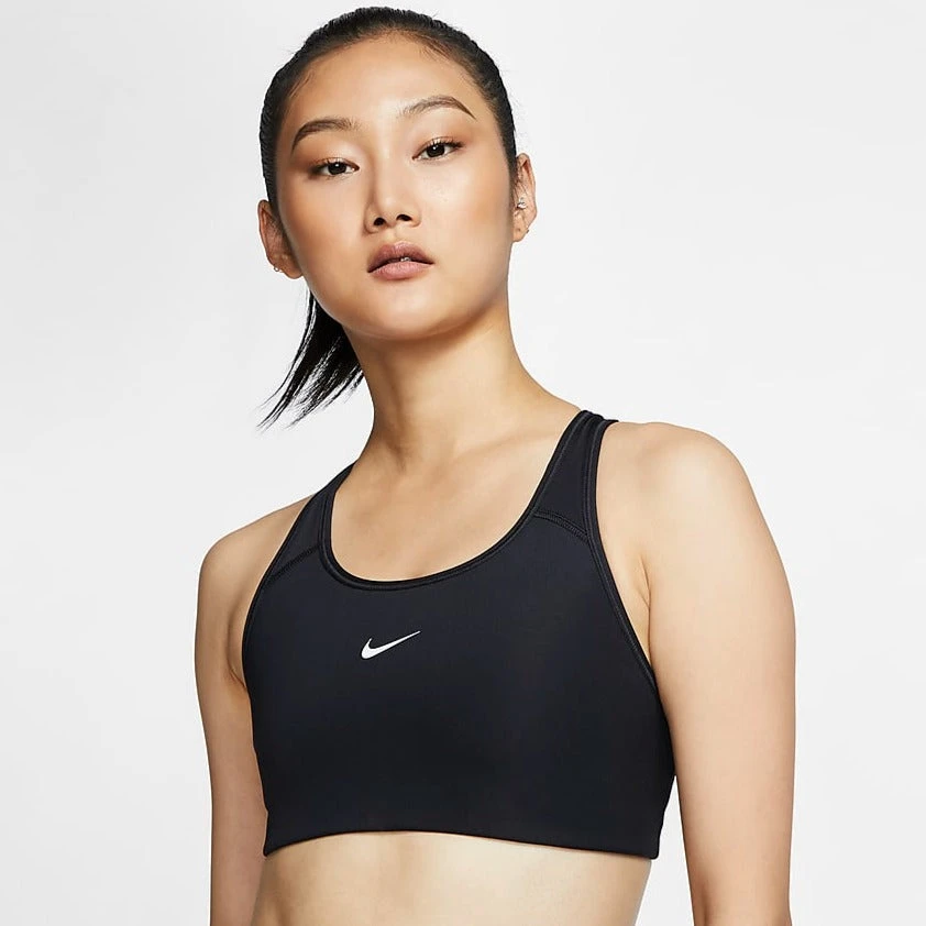 Nike Women's Dri-FIT Swoosh Medium Support 1 Piece Pad Sports Bra (Black/White) 1 Nike Women's Dri-FIT Swoosh Medium Support 1 Piece Pad Sports Bra (Black/White)