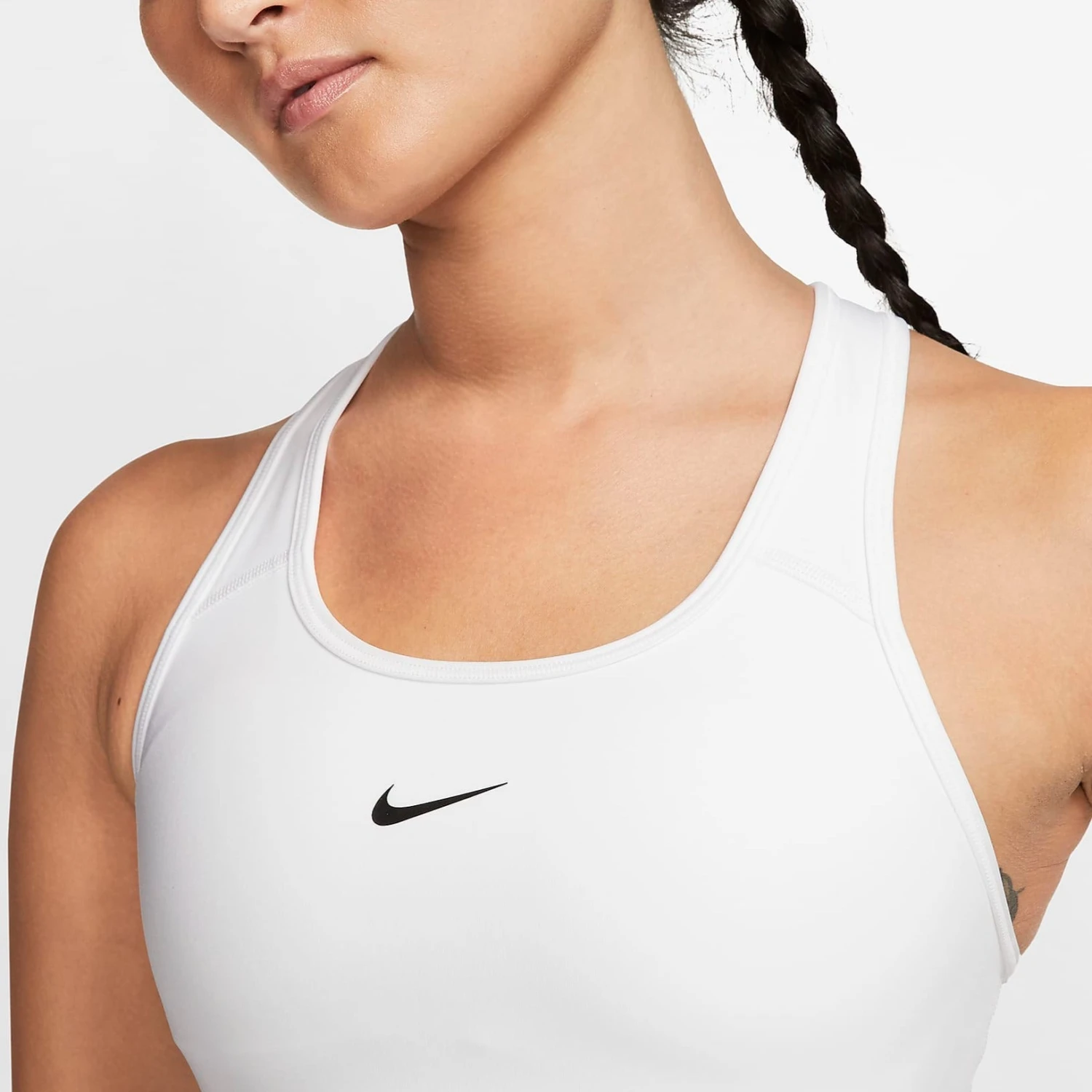 Nike Women's Dri-FIT Swoosh Medium Support 1 Piece Pad Sports Bra (White/Black) 3 Nike Women's Dri-FIT Swoosh Medium Support 1 Piece Pad Sports Bra (White/Black) - Image 3