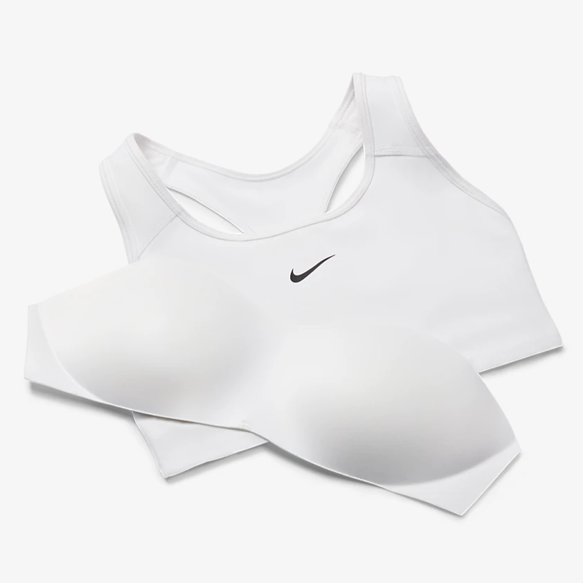 Nike Women's Dri-FIT Swoosh Medium Support 1 Piece Pad Sports Bra (White/Black) 5 Nike Women's Dri-FIT Swoosh Medium Support 1 Piece Pad Sports Bra (White/Black) - Image 5